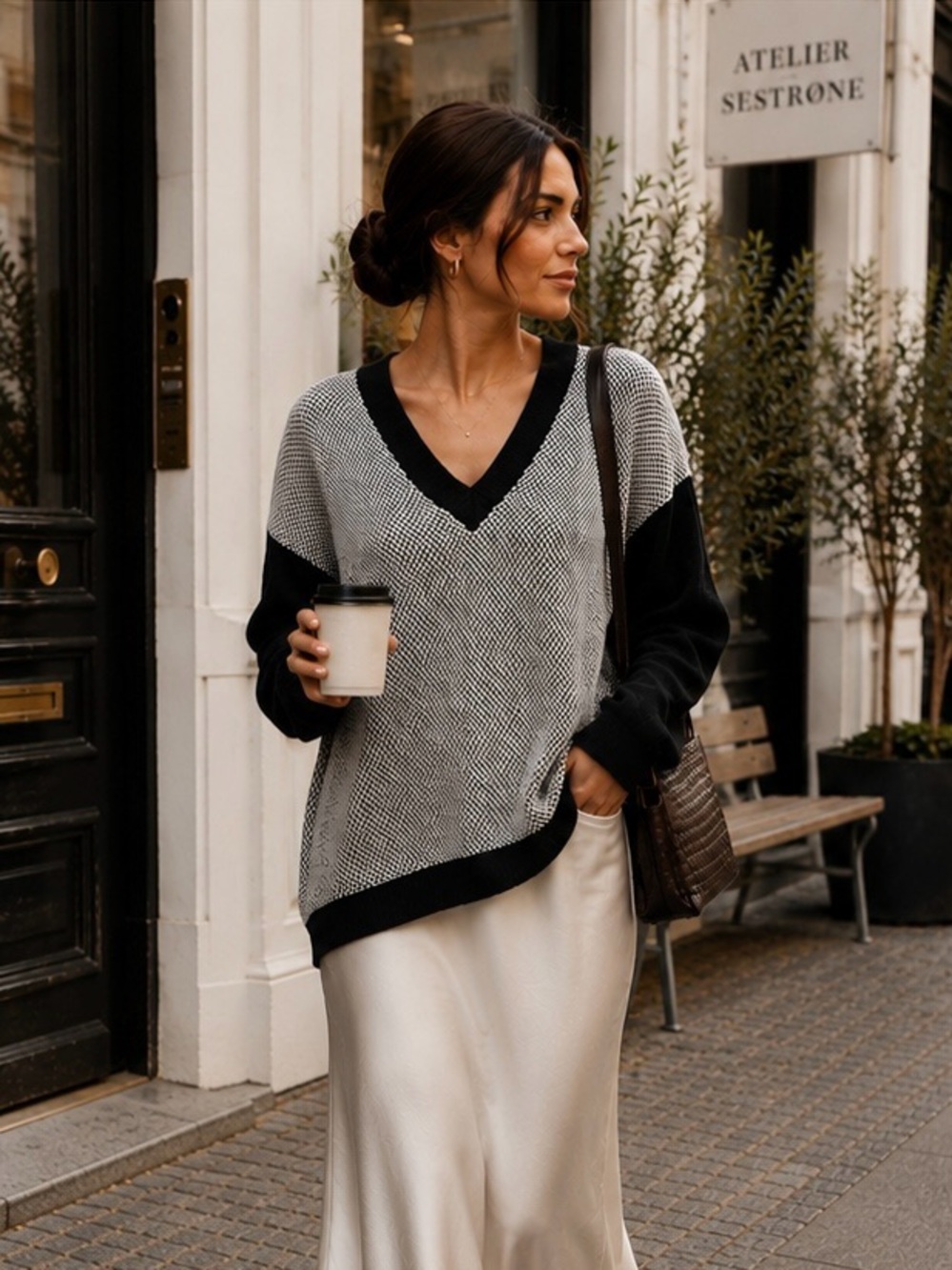Lyssé New York Waffle Knit V-Neck Sweater | Coastal Preppy Size Large Pullover